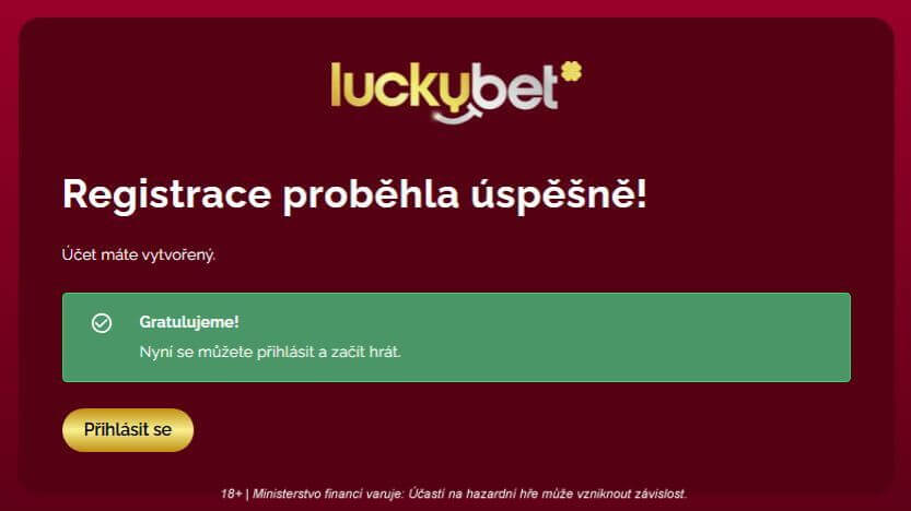 Dokončení registrace v casinu LuckyBet