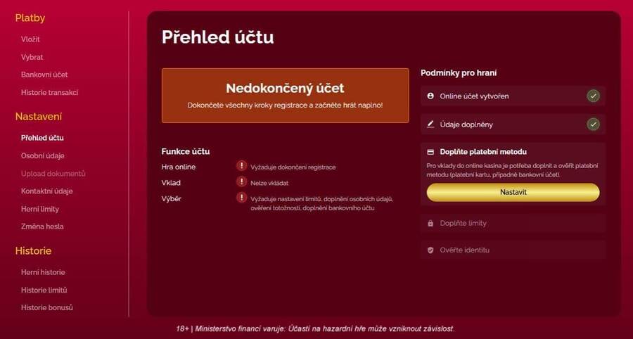 LuckyBet casino registrace a ověření